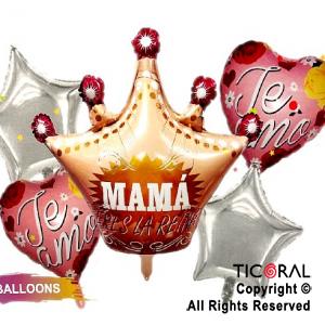 SET DE GLOBOS METALIZADO DIA DE LA MADRE MAMA TE AMO 5 UNIDADES X 1